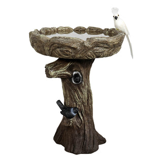23” Tall Fibre Reinforced Concrete Birdbaths with Birds for Patio, Woodland Tree Trunk Decorative Outdoor Bird Bath for Garden,Pedestal Birdbaths for Outdoors, Garden, Patio, Lawn, Backyard