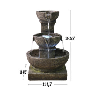 ZEN Flowing Fountain 16.4-in H Resin Tiered Outdoor Rustic Pots with Light