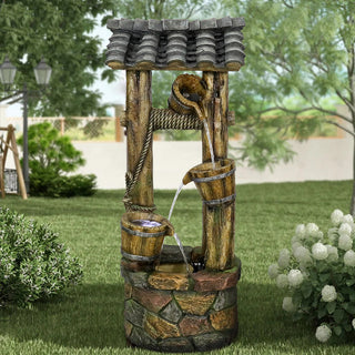Garden Water Fountain Wood Gate