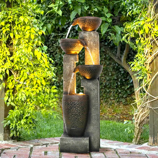 ZEN Flowing Fountain Home Garden Water Feature, Indoor/Outdoor 4-tier Large Water Fountain with Pump & Warm White Light