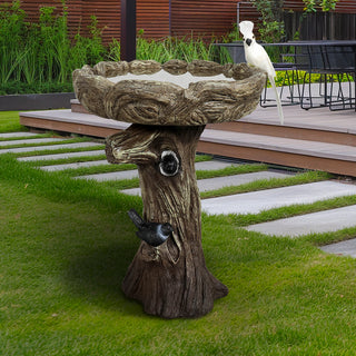23” Tall Fibre Reinforced Concrete Birdbaths with Birds for Patio, Woodland Tree Trunk Decorative Outdoor Bird Bath for Garden,Pedestal Birdbaths for Outdoors, Garden, Patio, Lawn, Backyard