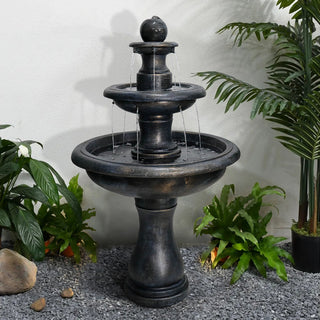 45.2inches High Outdoor Water Fountain, Concrete Outdoor Waterfall Fountain with Pump for Yard Garden Patio Backyard Deck Relaxation Decor - Black
