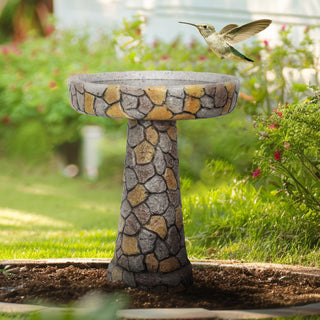 24" H Outdoor Concrete Bird Bath - 24" H * 18.8" Φ Mosaic Stone Design BirdBath Perfect for Adding Interest to Garden, Patio, Backyard, Porch and Deck