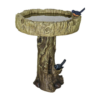 24.4” H Fibre Reinforced Concrete Outdoor Garden Bird Bath with Birds, Woodland Tree Trunk Decoration Yard Statue,Pedestal Birdbaths for Outdoors, Garden, Patio, Lawn, Backyard