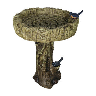24.4” H Fibre Reinforced Concrete Outdoor Garden Bird Bath with Birds, Woodland Tree Trunk Decoration Yard Statue,Pedestal Birdbaths for Outdoors, Garden, Patio, Lawn, Backyard