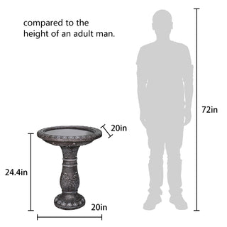 20in. Dia. X 24.4in. H Cement Birdbath for Garden- Fibre Reinforced Concrete Bird Baths for Outdoors, Patio, Yard, Lawn