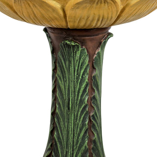 24.4 in. H Concrete Outdoor Birdbath - Sunflower Bowl with Green Leaf Pedestal for Garden, Patio, Lawn, Yard Decor