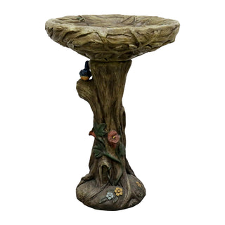 Concrete Outdoor Birdbaths -25.5 in. H Woodland Tree Trunk Yard Statue Decoration Birdbath Bird Figurines for Garden