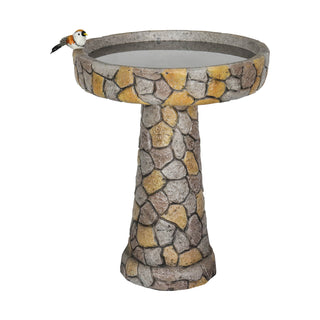 24" H Outdoor Concrete Bird Bath - 24" H * 18.8" Φ Mosaic Stone Design BirdBath Perfect for Adding Interest to Garden, Patio, Backyard, Porch and Deck