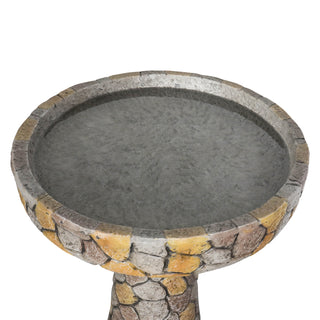24" H Outdoor Concrete Bird Bath - 24" H * 18.8" Φ Mosaic Stone Design BirdBath Perfect for Adding Interest to Garden, Patio, Backyard, Porch and Deck