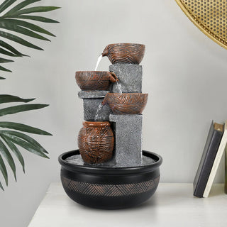 ZEN Flowing Fountain 15.7-inch Tall Relaxation Portable Tabletop Waterfall Fountains with LED Lights
