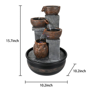 ZEN Flowing Fountain 15.7-inch Tall Relaxation Portable Tabletop Waterfall Fountains with LED Lights