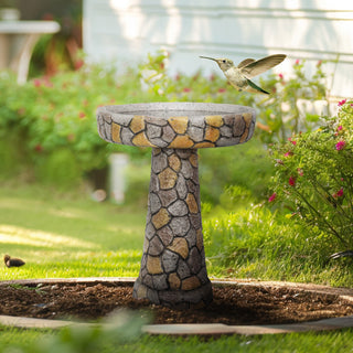 24" H Outdoor Concrete Bird Bath - 24" H * 18.8" Φ Mosaic Stone Design BirdBath Perfect for Adding Interest to Garden, Patio, Backyard, Porch and Deck