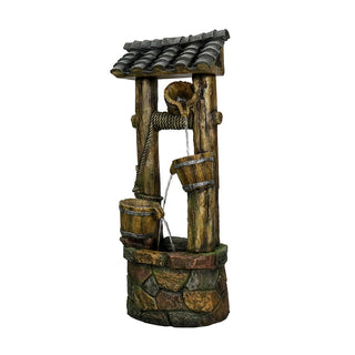 Garden Water Fountain Wood Gate