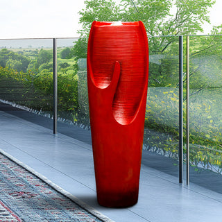 38.7-inch Tall Red Indoor/Outdoor Water Jar Fountain Tall Floor Fountain with Lights and Pump