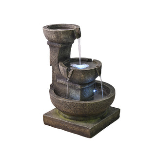 ZEN Flowing Fountain 16.4-in H Resin Tiered Outdoor Rustic Pots with Light