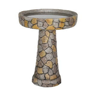 24" H Outdoor Concrete Bird Bath - 24" H * 18.8" Φ Mosaic Stone Design BirdBath Perfect for Adding Interest to Garden, Patio, Backyard, Porch and Deck