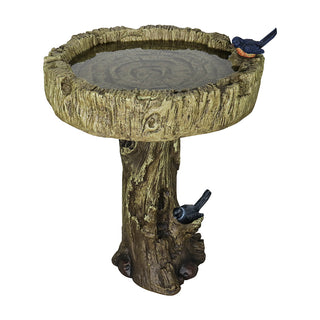 24.4” H Fibre Reinforced Concrete Outdoor Garden Bird Bath with Birds, Woodland Tree Trunk Decoration Yard Statue,Pedestal Birdbaths for Outdoors, Garden, Patio, Lawn, Backyard