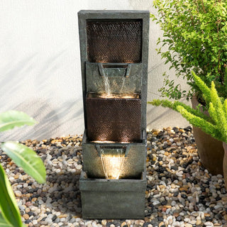 39.3'' Tall Floor Outdoor Fountains and Waterfalls with Lights Indoor Water Fountain Outdoor Modern Floor-Standing Fountain