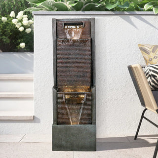 ZEN Flowing Fountain 39-inch Tall Multi-tier Industrial Metal Patio Fountain