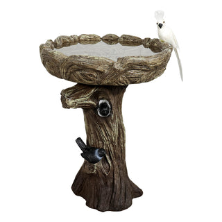 23” Tall Fibre Reinforced Concrete Birdbaths with Birds for Patio, Woodland Tree Trunk Decorative Outdoor Bird Bath for Garden,Pedestal Birdbaths for Outdoors, Garden, Patio, Lawn, Backyard