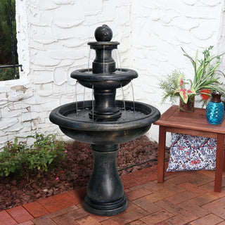 45.2inches High Outdoor Water Fountain, Concrete Outdoor Waterfall Fountain with Pump for Yard Garden Patio Backyard Deck Relaxation Decor - Black