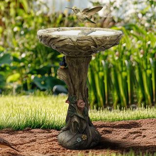 Concrete Outdoor Birdbaths -25.5 in. H Woodland Tree Trunk Yard Statue Decoration Birdbath Bird Figurines for Garden