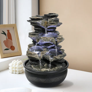 15.7-inch Tall Rock Cascading Zen Meditation Tabletop Fountain with LED Light