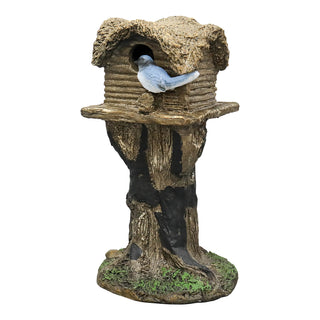17.7" H Rustic Birdhouse Featuring Tree-Trunk Design, with a Decorative Bird
