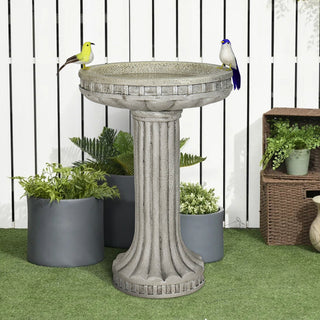 24in. Fiber Reinforced Concrete Outdoor Birdbath Stylish with Modern Pedestal for Garden, Patio, Backyard, Lawn