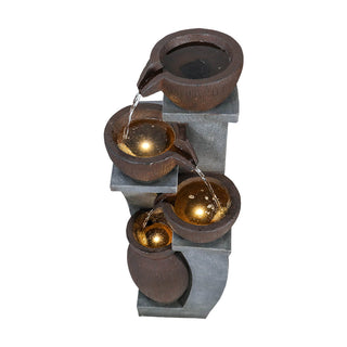 33-inch Tall Cascading Rustic Bowls Fountain with LED Lights Yard Decoration