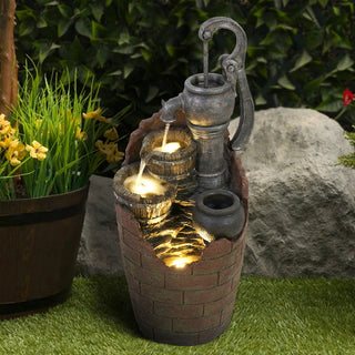 ZEN Flowing Fountain 32" Tall Outdoor 4-Tier Barrel Pump Waterfall Fountain