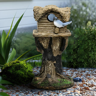 17.7" H Rustic Birdhouse Featuring Tree-Trunk Design, with a Decorative Bird