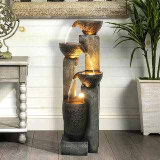 ZEN Flowing Fountain 40-inch Outdoor Garden Waterfall Fountain w/ Lights