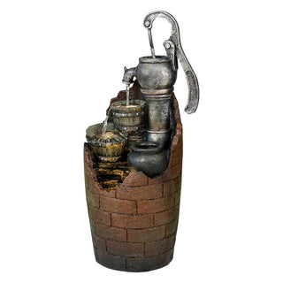 32-inch Tall Outdoor 4-Tier Barrel Pump Waterfall Fountain