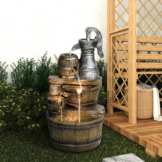25.5-inch Tall Barrel 5-Tiered Cascading Outdoor Water Fountain with LED Lights