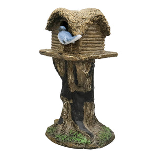 17.7" H Rustic Birdhouse Featuring Tree-Trunk Design, with a Decorative Bird