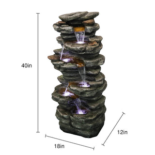 ZEN Flowing Fountain 40-in H Resin Rock Indoor/Outdoor Fountain w/LED Light