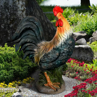 22.8 Inch Concrete Rooster Decor, Yard Chicken Decorations, Outdoor Garden Statues