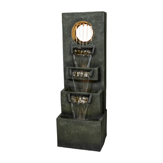 39.3-inch Tall Modern Outdoor Waterfall Fountain - Tall Indoor Relaxing Floor Fountain Outdoor with Light&Pump, Contemporary 4-Tier