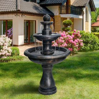45.2inches High Outdoor Water Fountain, Concrete Outdoor Waterfall Fountain with Pump for Yard Garden Patio Backyard Deck Relaxation Decor - Black