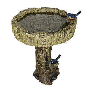 24.4” H Fibre Reinforced Concrete Outdoor Garden Bird Bath with Birds, Woodland Tree Trunk Decoration Yard Statue,Pedestal Birdbaths for Outdoors, Garden, Patio, Lawn, Backyard