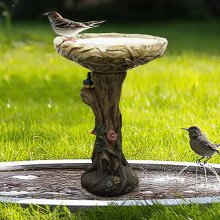 Concrete Outdoor Birdbaths -25.5 in. H Woodland Tree Trunk Yard Statue Decoration Birdbath Bird Figurines for Garden