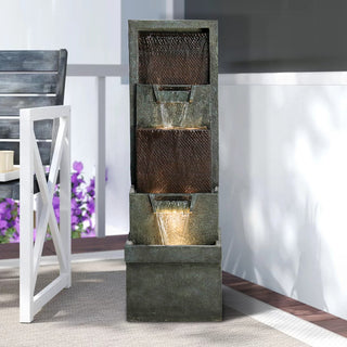 39.3'' Tall Floor Outdoor Fountains and Waterfalls with Lights Indoor Water Fountain Outdoor Modern Floor-Standing Fountain