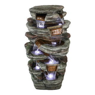 48" Tall Outdoor 6-Tier Amazonian Rainforest Waterfall Fountain with 30 LED Lights