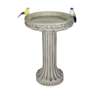 24in. Fiber Reinforced Concrete Outdoor Birdbath Stylish with Modern Pedestal for Garden, Patio, Backyard, Lawn