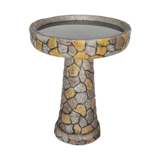 24" H Outdoor Concrete Bird Bath - 24" H * 18.8" Φ Mosaic Stone Design BirdBath Perfect for Adding Interest to Garden, Patio, Backyard, Porch and Deck