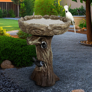 23” Tall Fibre Reinforced Concrete Birdbaths with Birds for Patio, Woodland Tree Trunk Decorative Outdoor Bird Bath for Garden,Pedestal Birdbaths for Outdoors, Garden, Patio, Lawn, Backyard