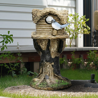 17.7" H Rustic Birdhouse Featuring Tree-Trunk Design, with a Decorative Bird