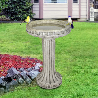 24in. Fiber Reinforced Concrete Outdoor Birdbath Stylish with Modern Pedestal for Garden, Patio, Backyard, Lawn